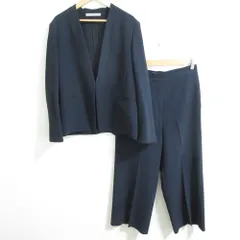 良品 25SS theory luxe セオリーリュクス LUVE ノーカラージャケット パンツ セットアップ サイズ40 ネイビー レディース 古着 中古 USED