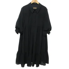 美品 クリーニング済 24SS Rene ルネ リボンスリーブ ギャザーティアードワンピース 36 ブラック レディース 古着 中古 USED