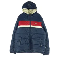FILA フィラ ワンポイントロゴ 長袖 中綿ジャケット L ネイビー フーディ メンズ 古着