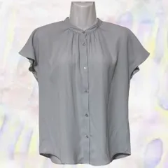 GU　ジーユー　ブラウス　ブルー　レディース　フレンチスリーブ　フロントボタン　ノーカラー　シャツ　シンプル　通勤　定番