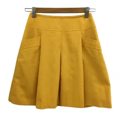 アンタイトル UNTITLED スカート 台形 フレア プリーツ ミニ 無地 0 黄 マスタード イエロー