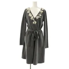 チェスティ Chesty ビジュー ニットワンピース 膝丈 長袖 1 グレー /HK ■OS