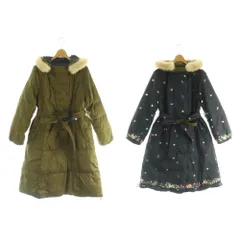 フランシュリッペ franche lippee リバーシブル ダウンコート フード フェイクファー ロング 総柄 M カーキ 紺 マルチカラー /MI ■OS