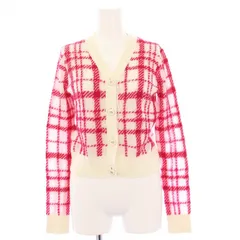 クリスチャンディオール Christian Dior ニットカーディガン 長袖 チェック クロップド丈 モヘアシルク混 I40 白 ピンク 144G50AM140 /KH