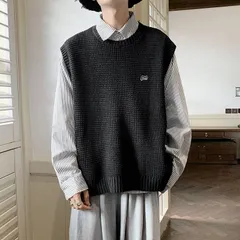 ニットベスト 即購入OK ラウンドネック トップス 春 秋 メンズ 無地 ゆったり 大きいサイズ カジュアル 重ね着 レイヤード ウォッシャブル ギフト プレゼント おしゃれ 韓国 通学