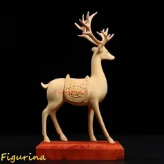 鹿 置物 木彫り 天然木風 オブジェ 金運アップ インテリア