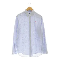 ラルフローレン RALPH LAUREN 刺繍 ストライプ BD シャツ 長袖 ボタンダウン ロゴ刺繍 L 青 白 ブルー ホワイト /MI ■OS