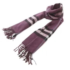 バーバリー ロンドン BURBERRY LONDON マフラー カシミヤ チェック柄 フリンジ 紫 パープル /AE ■GY19のサムネイル
