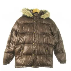 アディダス adidas ダウンジャケット ジップアップ フーディ ファー ロゴ刺繍 スポーツ O LL 茶 ブラウン /AO7 ■GY56