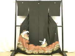 平和屋着物■豪華黒留袖　作家物　飛鶴梅松文　暈し染め　金彩　正絹　逸品　DABB3426cm
