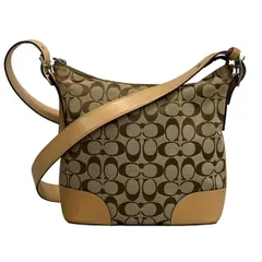 COACH(コーチ) ショルダーバッグ シグネチャースモールスリムダッフル 6347 カーキ×ベージュ 斜めがけ レザー