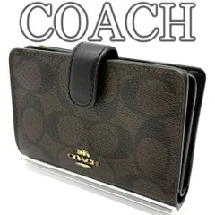 コーチ COACH 2つ折り財布 PVC シグネチャー L字ファスナー L字ジップ コンパクトウォレット ブラウン ブラック メンズ レディース ユニセックス 定番デザイン