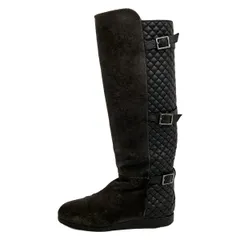 JIMMY CHOO(ジミーチュウ) ロングブーツ 35 レディース - ダークブラウン×黒 キルティング レザー