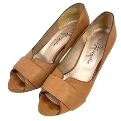 銀座かねまつ GINZA Kanematsu パンプス オープントゥ ハイヒール 23 茶 ブラウン