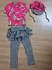 キッズ ピンク バナナ BANANA ラッシュガード & ボーダー柄 レギンス セット