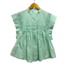 ミエーレグランデ miele grande シャツ ノースリーブ クルーネック 無地 ミントグリーン