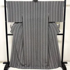 K−628◆正絹◆袷◆小紋　縞模様に花