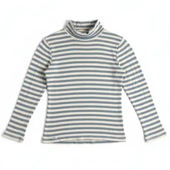 マドモアゼルノンノン Mademoiselle NONNON カットソー Tシャツ ハイネック ボーダー 長袖 綿100％ 水色 グレー 982945のサムネイル