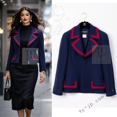 シャネル ジャケット CHANEL ヴィンテージ ネイビー レッド トリミング