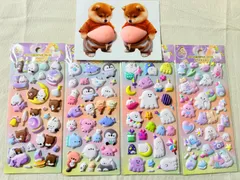 3D立体泡棉ステッカー 4枚セット｜立体ポップアップ仕様 柴犬ステッカー付き｜幽霊×小動物柄｜やわらかい触感 手帳デコ・ノート・日記・アルバム・スクラップブック用