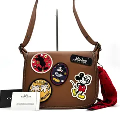 未使用級 COACH コーチ ショルダーバッグ 限定品 Disney ディズニー ミッキーコラボ ワッペン レディース ブラウン