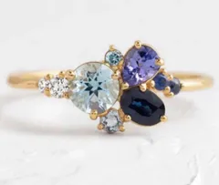 アクアマリン　サファイア　タンザナイト　ゴールドリング　artificial 11号　14号　16号　18号　20号　相当