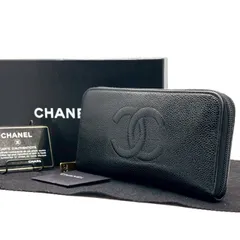 【整うラウンド、品は黒】　CHANEL　長財布 ラウンドファスナー ココマーク キャビアスキン ゴールド金具 8番台 付属品完備　黒