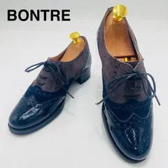 ボントレ BONTRE ウィングチップ レースアップ パンプス 36 23cm 本革 パテント スエード 切替 異素材 ネイビー グレー 太ヒール スペイン製 希少 完売品 通勤 通学 オフィスカジュアル クラシック メンテナンス済み hws02509