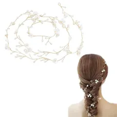 ZHEJIA ヘッドドレス 花嫁 カチューシャ パール 小花 リーフ カチューシャ 花冠 花かんむり 髪飾り ヘアアクセサリー かわいい おしゃれ 結婚式 披露宴 パーティー 二次会 発表会 卒業式 撮影 入学式 式用 100cm*2cm