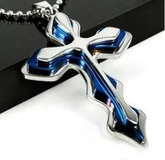 【N089】ネックレス　メンズ 　ブルー　青　クロス　十字架　アクセサリー