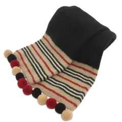 バーバリー ロンドン BURBERRY LONDON マフラー ボーダー ボンボン ウール ベージュ 赤 黒