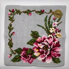 6682　FEILER フェイラー　タオル　ハンカチ　きれいめ　上品　シュニール織り　レディース グレー系　花柄　フラワー