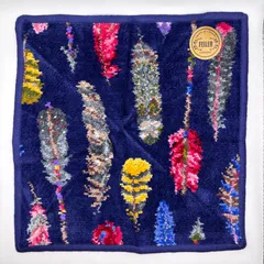 6795　FEILER フェイラー　タオル　ハンカチ　きれいめ　上品　シュニール織り　レディース ネイビー　羽根柄　パホ