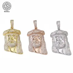 【選べる3色】モアサナイト×S925 ジーザス ネックレス 鑑定書付き メンズ アイスアウト STELLUX ジュエリー トップ シルバー ゴールド ローズゴールド 24インチチェーン付き ブリンブリン