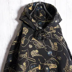 【入手困難】00s 古着 ステューシー STUSSY 8ボール 楽器  総柄 ブラック パーカー #32