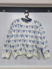 ハート パターン ニット セーター アイボリー/ブルー