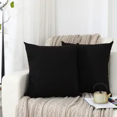 45 45cm 北欧 おしゃれ クッションカバー ソファ背当て リネンの質感 座布団カバ ー 無地 隠しジッパー装飾枕カバ ー ブラック 2枚セット