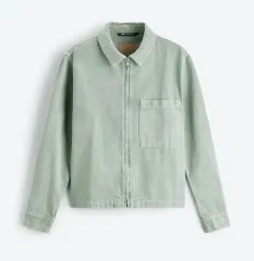 (XL) ザラ ZARA クロップド オーバーサイズシャツ ジャケット ライトグリーン