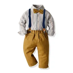 スーツ 子供服 ベビー服 子供 長袖シャツ+長ズボン+ 蝶ネクタイ+サスペンダー4点セット フォーマル おしゃれ 七五三 結婚式 男の子 初節句 お誕生日 [Volunboy] 80-130cm プレゼント