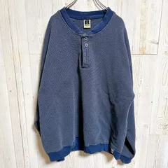 90’s USA製 XL｜Russell Athletic サーマルスウェットシャツ ヘンリーネック ブルー系 ヴィンテージ