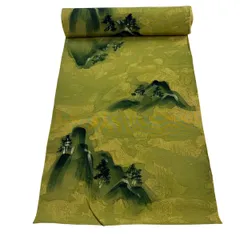 反物 優品 羽尺 羽織 和装コート 樹木 山並み 抹茶色 正絹 【中古】