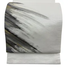 袋帯 秀品 落款 幾何学 金彩 銀糸 クリーム お太鼓柄 正絹 【中古】