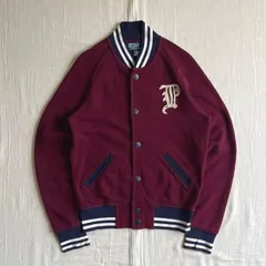 希少　90s　vintage　旧タグ　Polo by Ralph Laulen　ポロバイラルフローレン　スウェット生地　スタジャン　ブルゾン　Pロゴワッペン　サーマル裏地　リブライン　バーガンディ×ネイビー×ホワイト　一点物　S　Y2K　アメカジ　C-BOY
