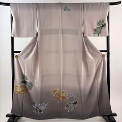 訪問着 身丈160cm 裄丈68cm L 袷 唐獅子 染め分け ぼかし 薄小豆 正絹 逸品 【中古】