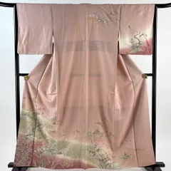 訪問着 身丈160cm 裄丈64.5cm M 袷 舟 笹 金彩 ぼかし ピンク 正絹 秀品 【中古】