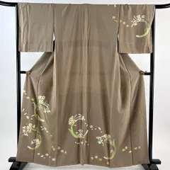 【美品】 訪問着 身丈160.5cm 裄丈66cm M 袷 落款 水仙 梅 薄茶色 正絹 秀品 【中古】