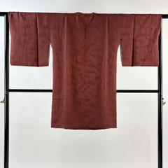 道行 身丈98cm 裄丈66.5cm M 和装コート 角衿 地紋 茶色 正絹 秀品 【中古】