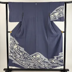 付下げ 身丈153.5cm 裄丈61.5cm S 袷 辻が花柄 霞 絞り 青灰色 正絹 秀品 一つ紋 【中古】