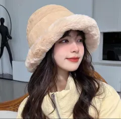 大人気　 キャメル バケット　帽子 冬 小顔効果 ハット ボア ふわふわ 防寒