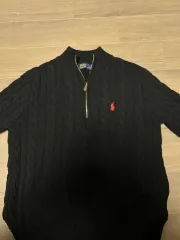 ポロラルフローレン ブラック ケーブル編み ジップアップ ニット